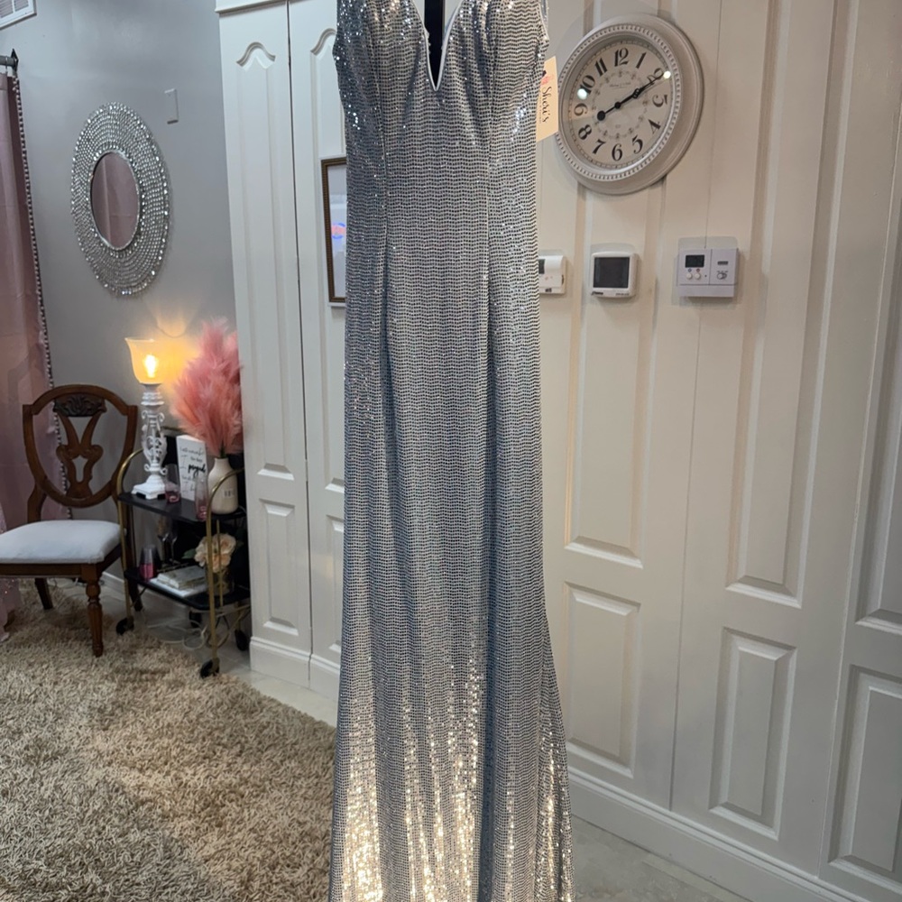 Silver Sequin Evening Gown